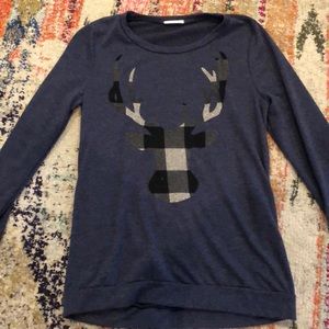 Navy blue long sleeve shirt with deer on front